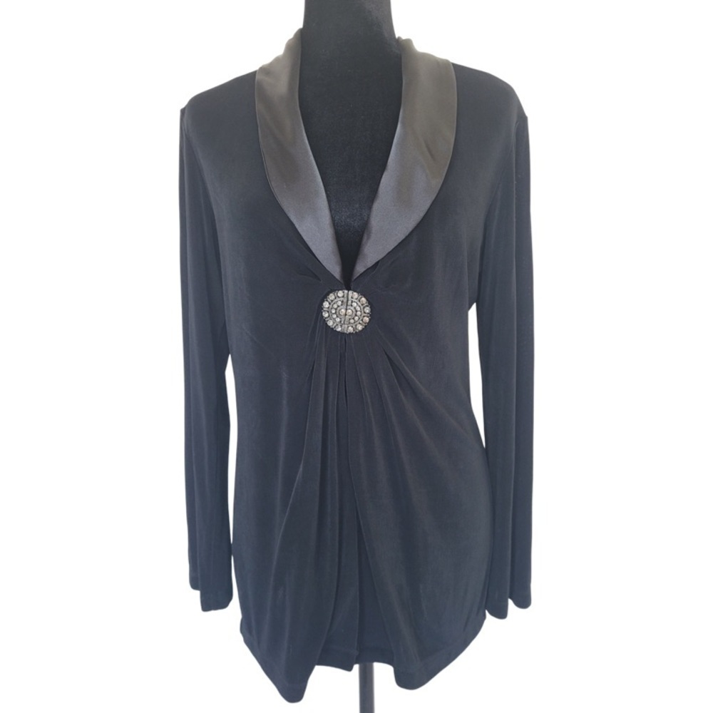 ✅ Chico’s Travelers Womens Topper Two Crystal Hook Black Jacket Stretch size 1 M